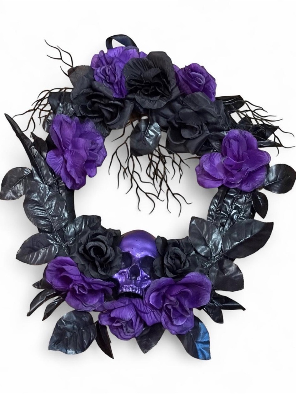 Purple & Black Floral Skull Wreath